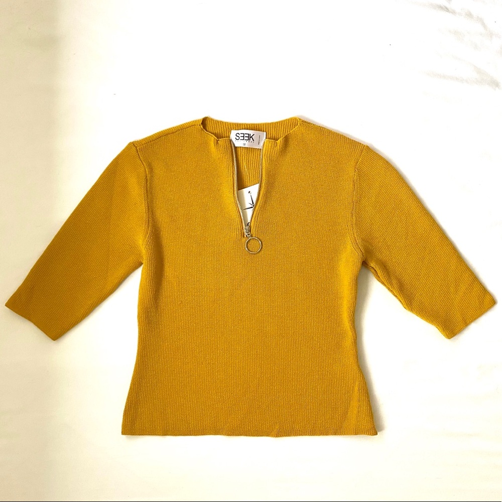Seek mustard high neck knitted top